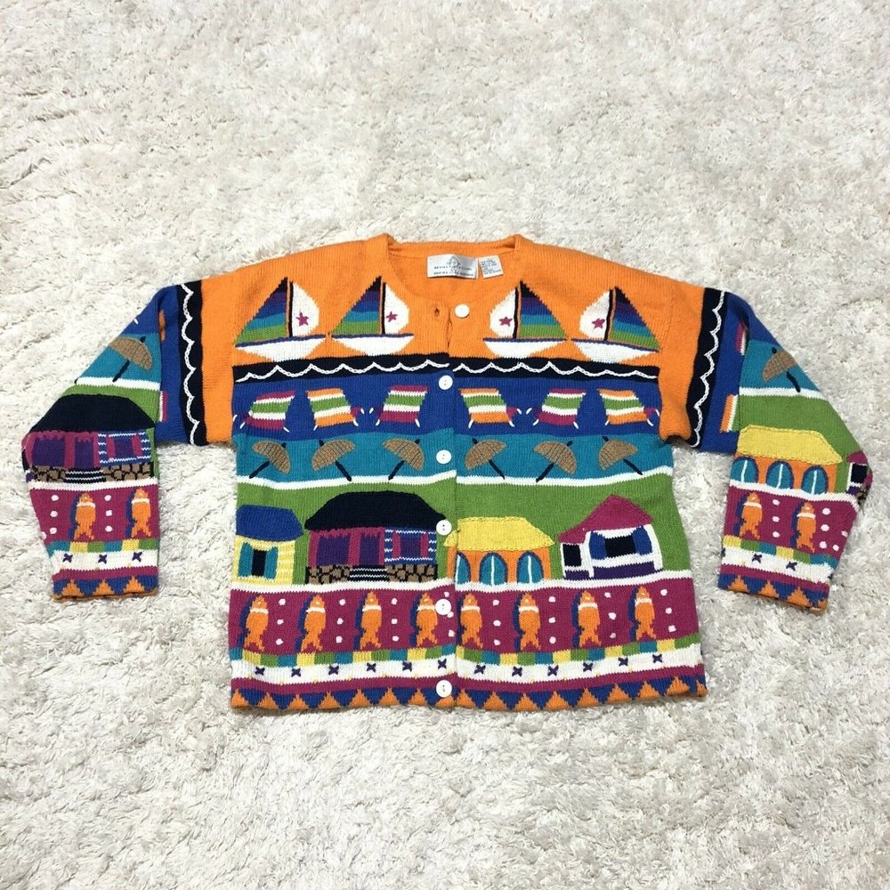 Vintage Design Options by Phillip and Jane Gordon  Each Fish Colorful Sweater, L
